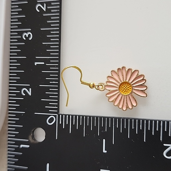 Gold Pink Hippie Daisy earrings  925S With Quality - Picture 5 of 6